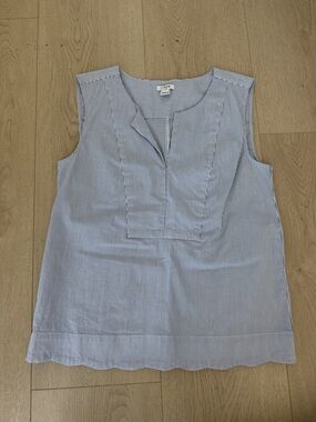 J. Crew Light Blue and White Pinstripe Sleeveless Split-Neck Camisole